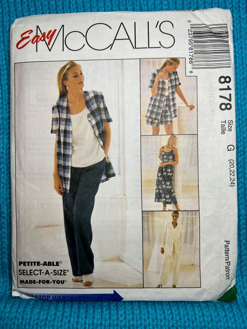 McCalls 8178 Sewing pattern Dress top pants shorts jacket size 20 22 24